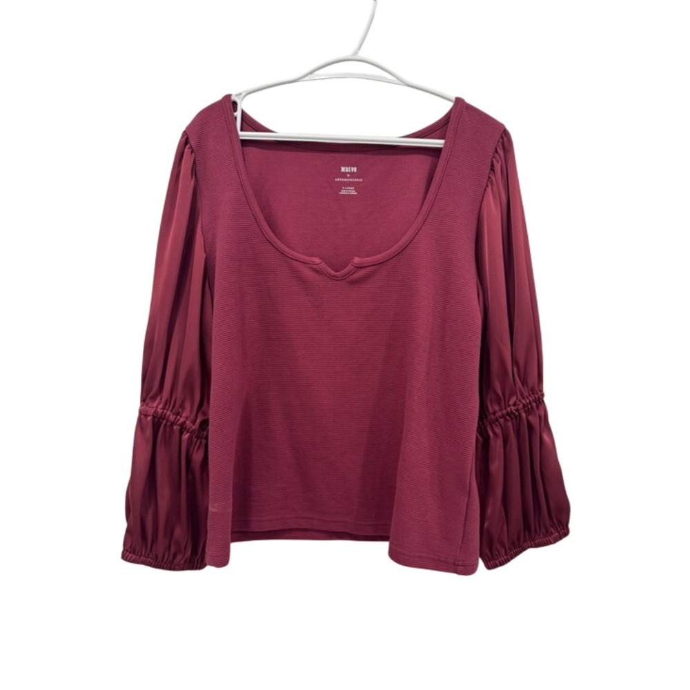 Maeve Anthropologie XL Burgundy Textured Ribbed Top Statement Balloon Sleeves